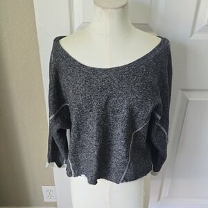 NWT Lolli Factory Womens Gray Marl Cropped Sweatshirt Boat Neck Cotton  M